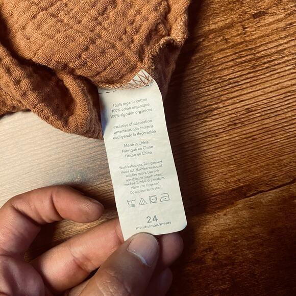 Rabbit + Bear Brown Organic Cotton Gauze Short Sleeve Button Up Shirt Baby 24M - Picture 6 of 8